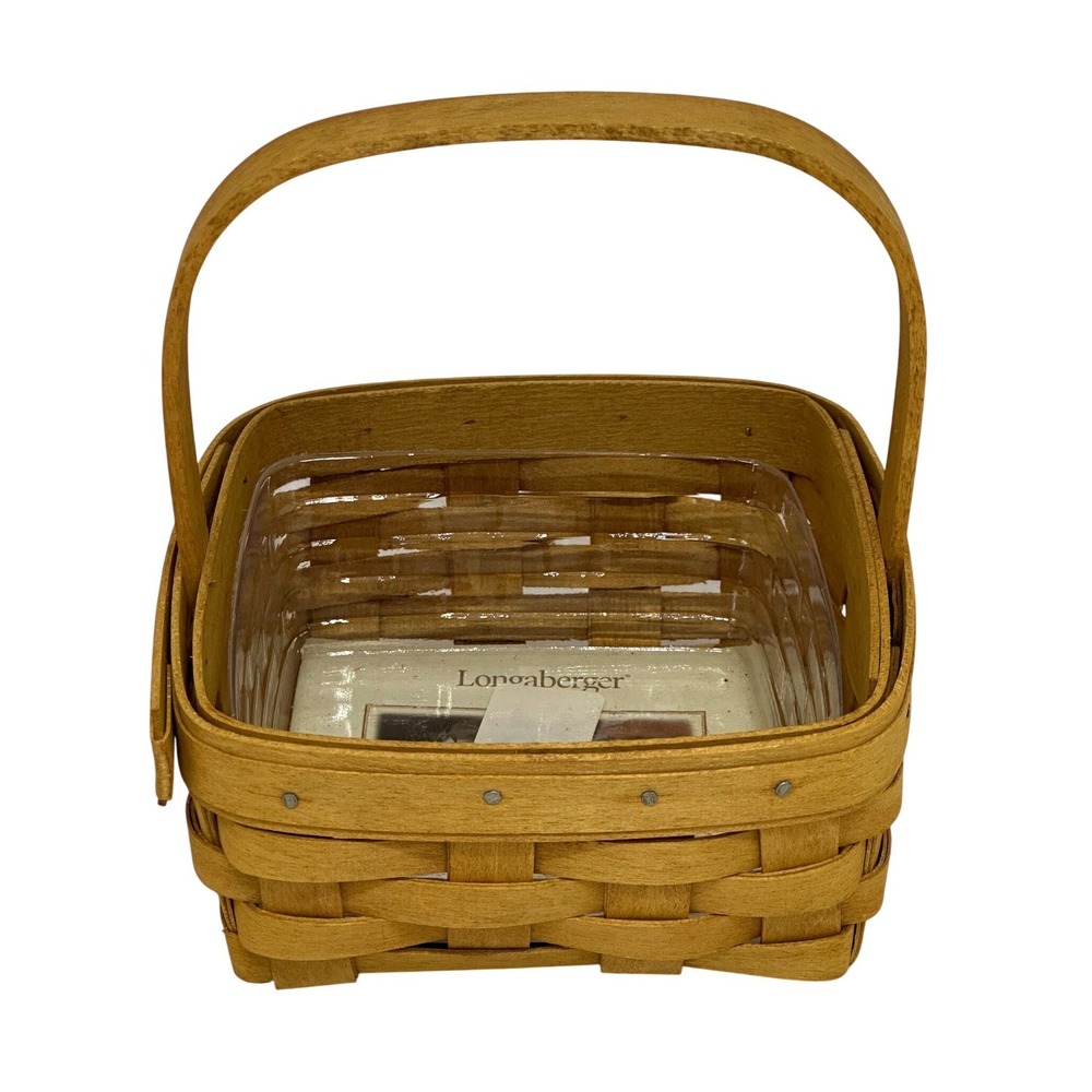Longaberger Square Berry Basket Brown Woven Wood Plastic Liner Handle 2007 USA
